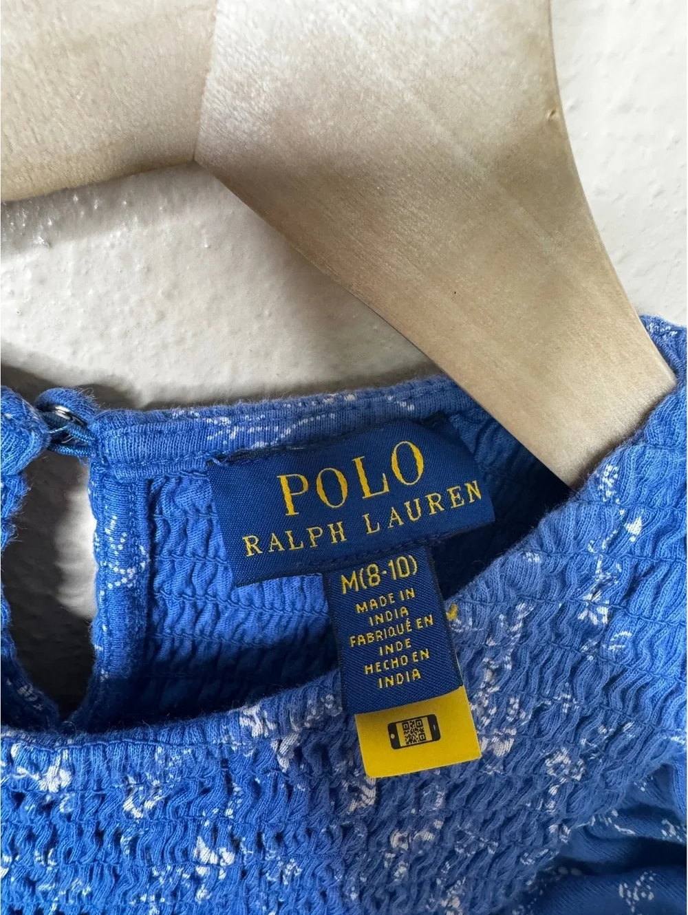Polo Ralph Lauren Dress Girls 8-10 Blue Floral Smocked Ruffle Fit Flare